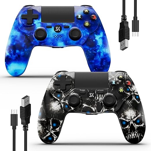 Kujian 2 Pack Wireless Controller for PS4, Wireless Remote Control Compatible with Playstation 4/Slim/Pro/PC, with Dual Vibration/Six-axis Motion Sensor/Stereo Headset Jack/Touch Pad