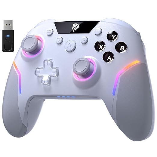 EasySMX X20 Wireless Gaming Controller with RGB Backlit, 2-Stage Hall Effect Stick, 1000Hz Polling Rate, 6-Axis Gyro on Multi-Platform, Mech Buttons- Compatible with PC/Switch/Steam/Android