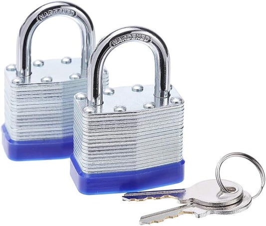 Laminated Steel Key Lock, 1-9/16 in. Wide Body, 2 Padlocks Keyed Alike