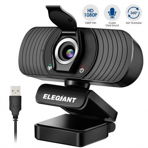 1080P Webcam with Microphone, Full HD Camera with Privacy Cover for PC Laptop, Desktop, Plug and Play for Conference Call, Skype, Zoom