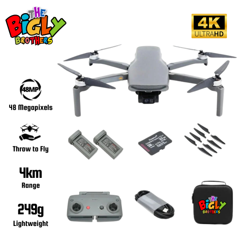 New Release The Bigly Brothers Walker-Air Mini SE FPV Drone, One Throw Fly, 48 MP Camera, 58-Mins Flight Time, 4km Range, 3-Axis Gimbal, GPS System, Follow Me Mode, Below 249 Grams