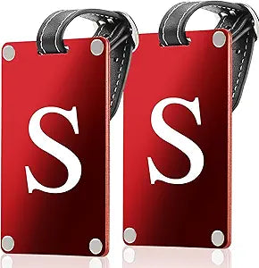 Premium 3-Layer Aluminum Luggage Tags by Fortuna - Easy to Claim, Laser-Engraved, Plastic-Free, and Eco-Friendly Luggage Tag Holders, 2-Pack, Red (S)