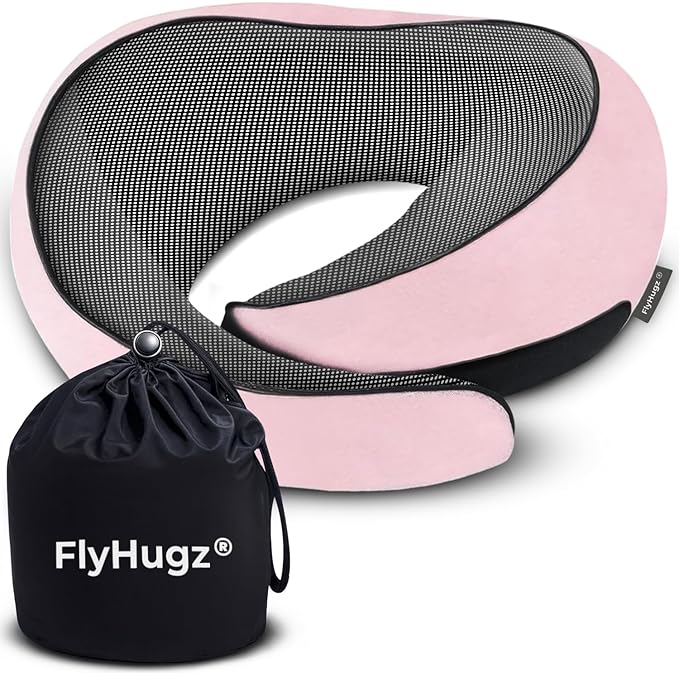 FlyHugz® Neck Travel Pillow | Memory Foam Neck Pillow for Comfort on Airplane | Compact and Ergonomic Design for Travel, Car Rides, and Home Use | Ideal for Adults and Kids