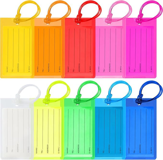 10 Pack Luggage Tags for Suitcases, PVC Travel Bag ID Label Tags, Airplane Travel Essentials for Flying, Luggage Accessories by Sodsay