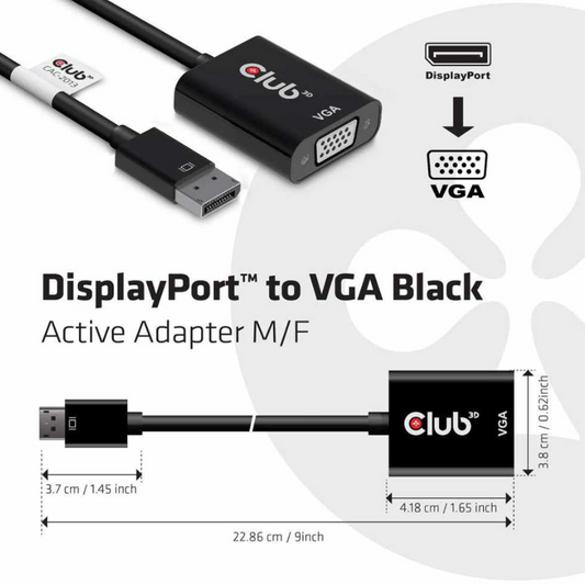 DisplayPort 1.1A Male to VGA Female Active Adapter Black